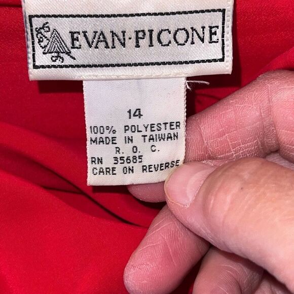 Evan Picone Vintage Dress Blouse Women 14 Red Long Sleeve Button Wrap Turtleneck - Picture 7 of 10